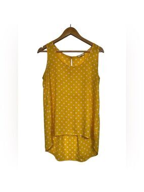 Pleione Yellow White Polka Dot Tank Top Women’s Small High Low Hem Preppy Retro